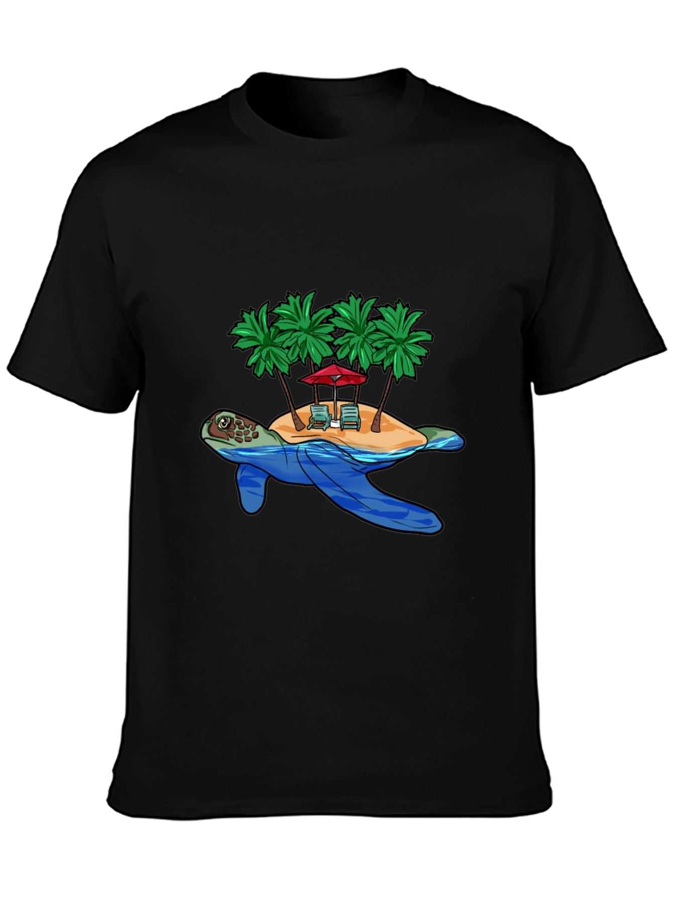 Island Turtle Graphic Tee - Black Cotton T-Shirt