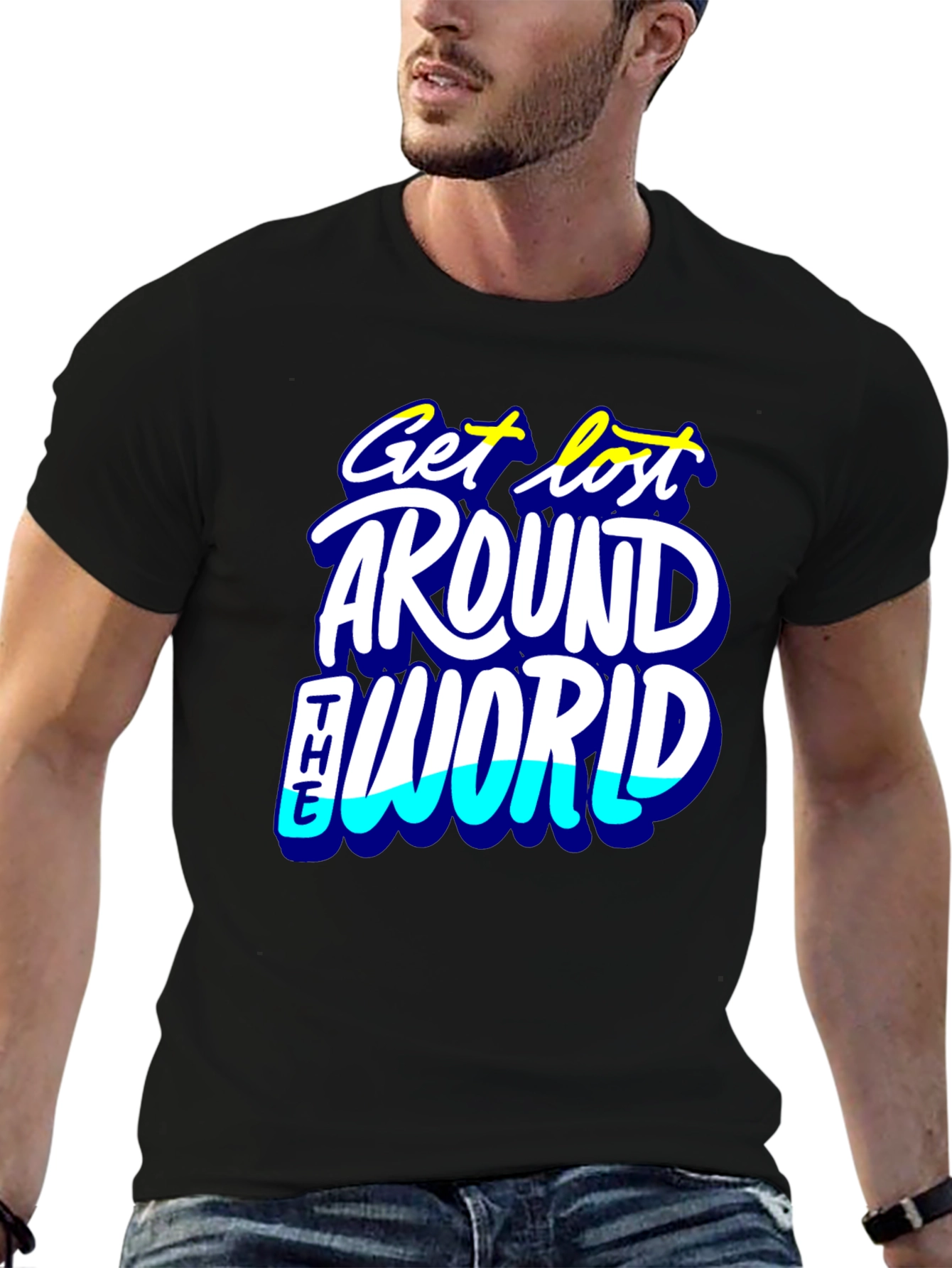 Get Lost Around the World Black Graphic Tee