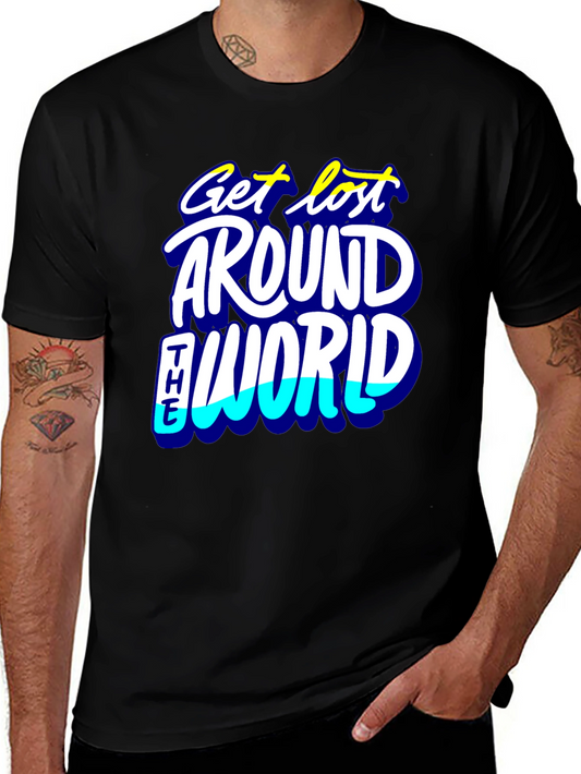 Get Lost Around the World Black Graphic Tee