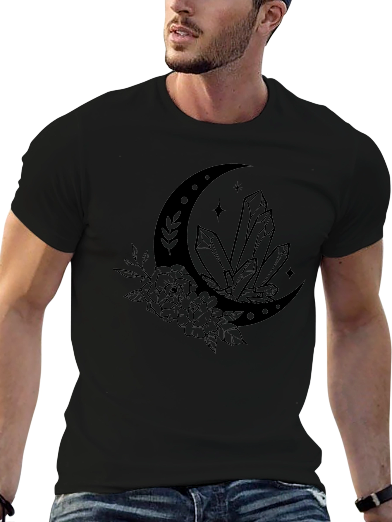 Crescent Moon Crystal T-Shirt - Black Graphic Tee
