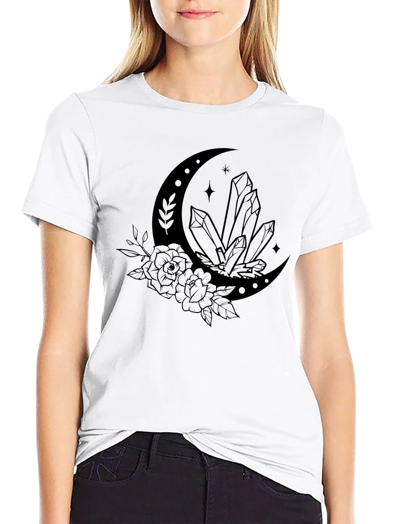 Crescent Moon Crystal T-Shirt - Black Graphic Tee