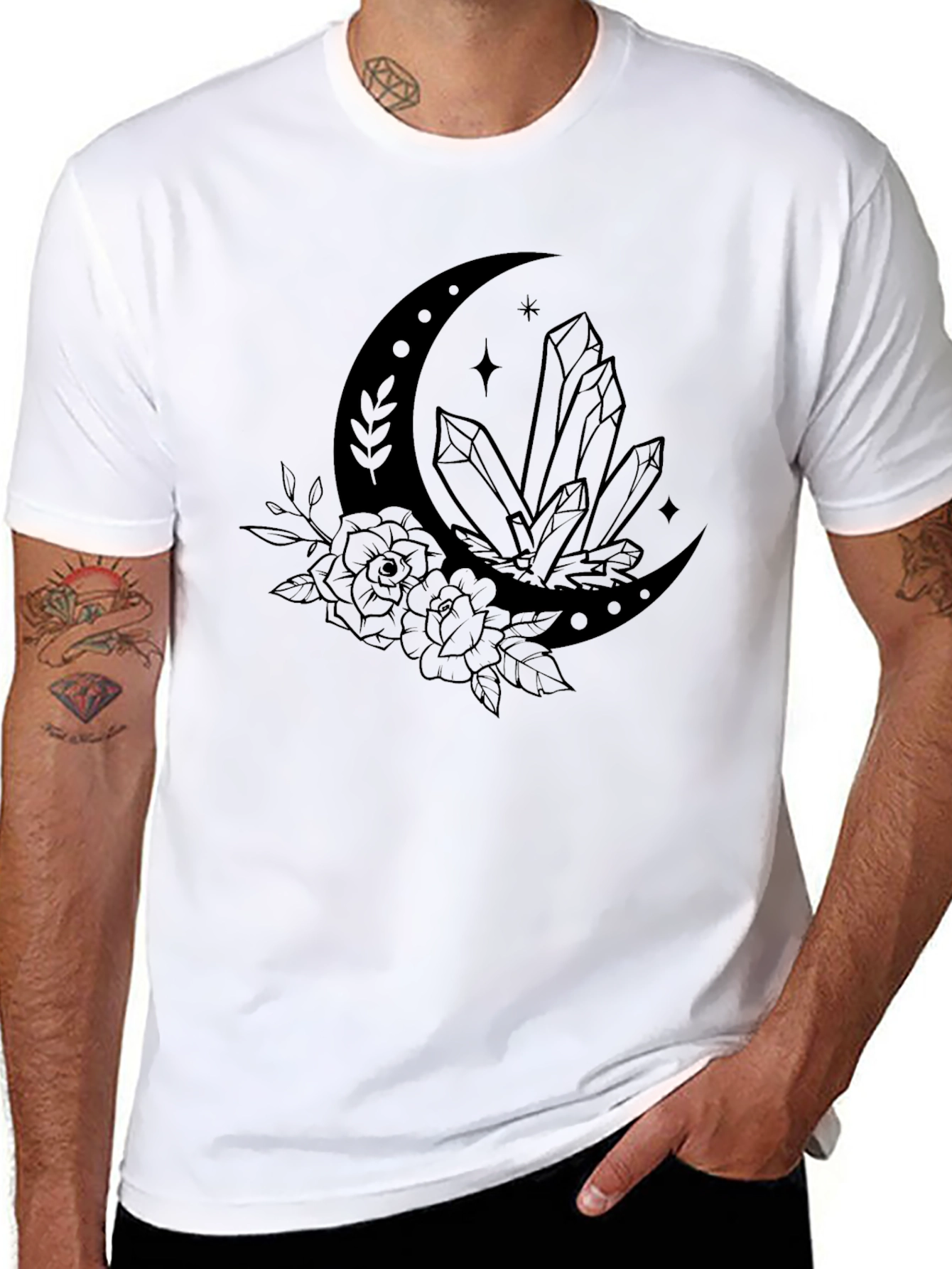 Crescent Moon Crystal T-Shirt - Black Graphic Tee