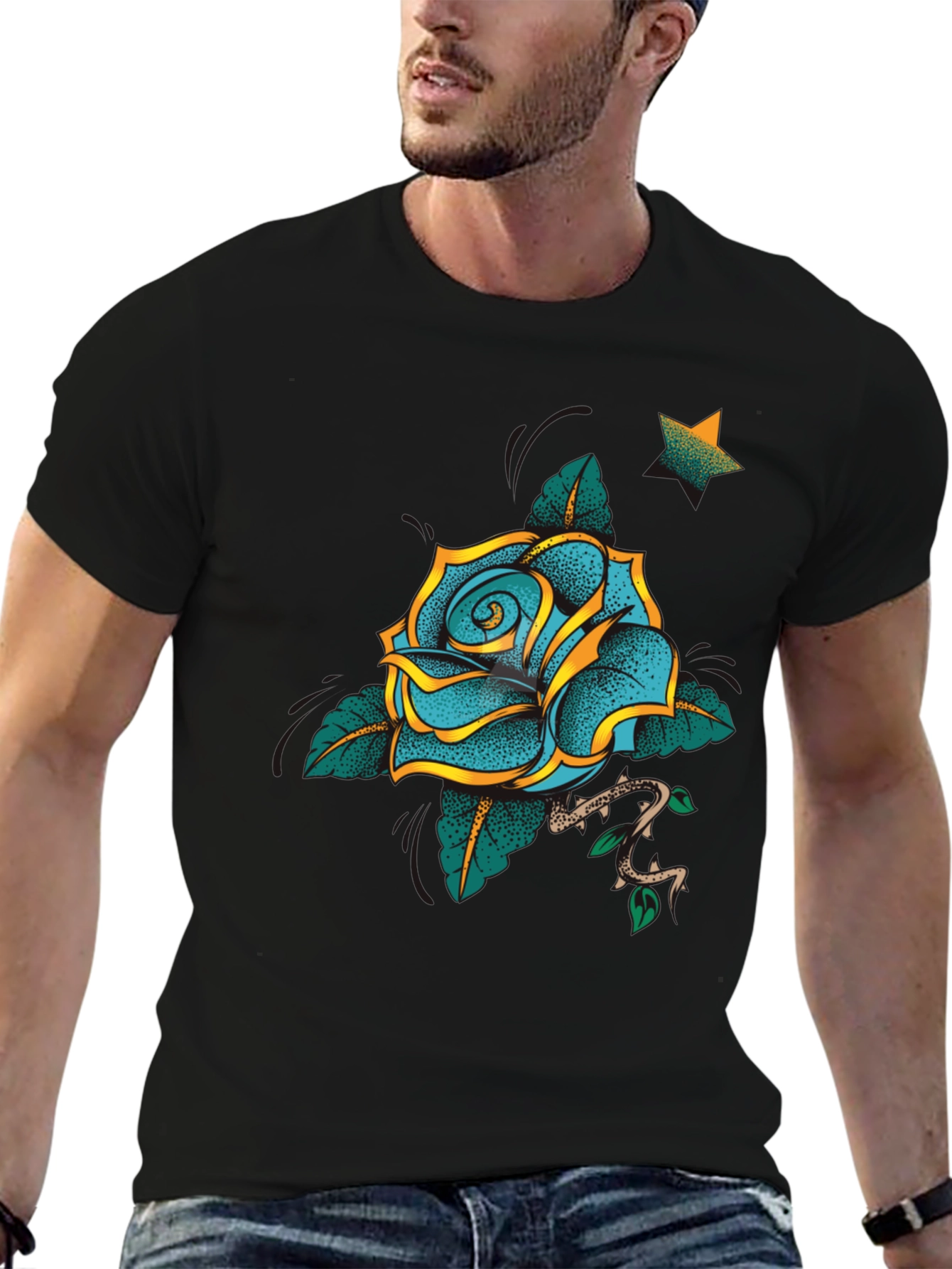 Blue Rose Graphic Tee - Stylish & Unique Design