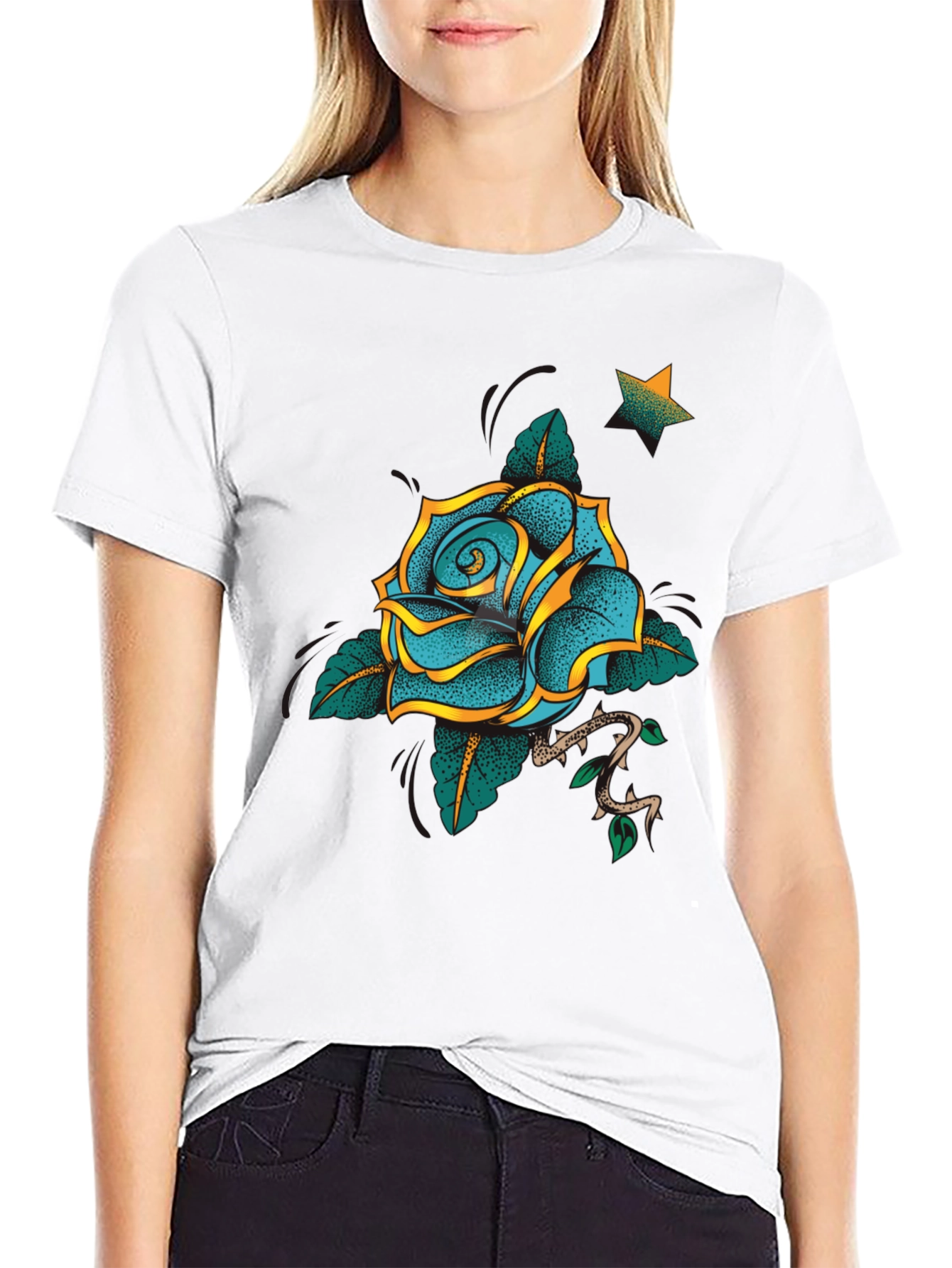 Blue Rose Graphic Tee - Stylish & Unique Design