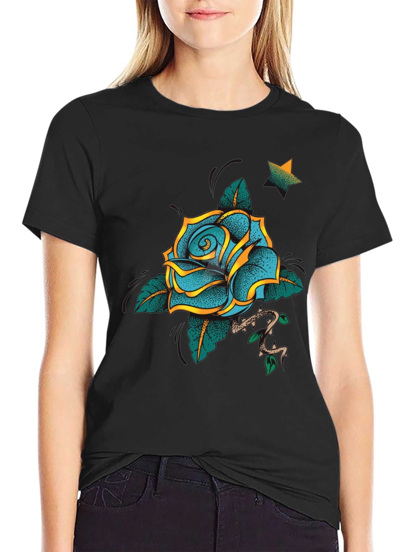 Blue Rose Graphic Tee - Stylish & Unique Design