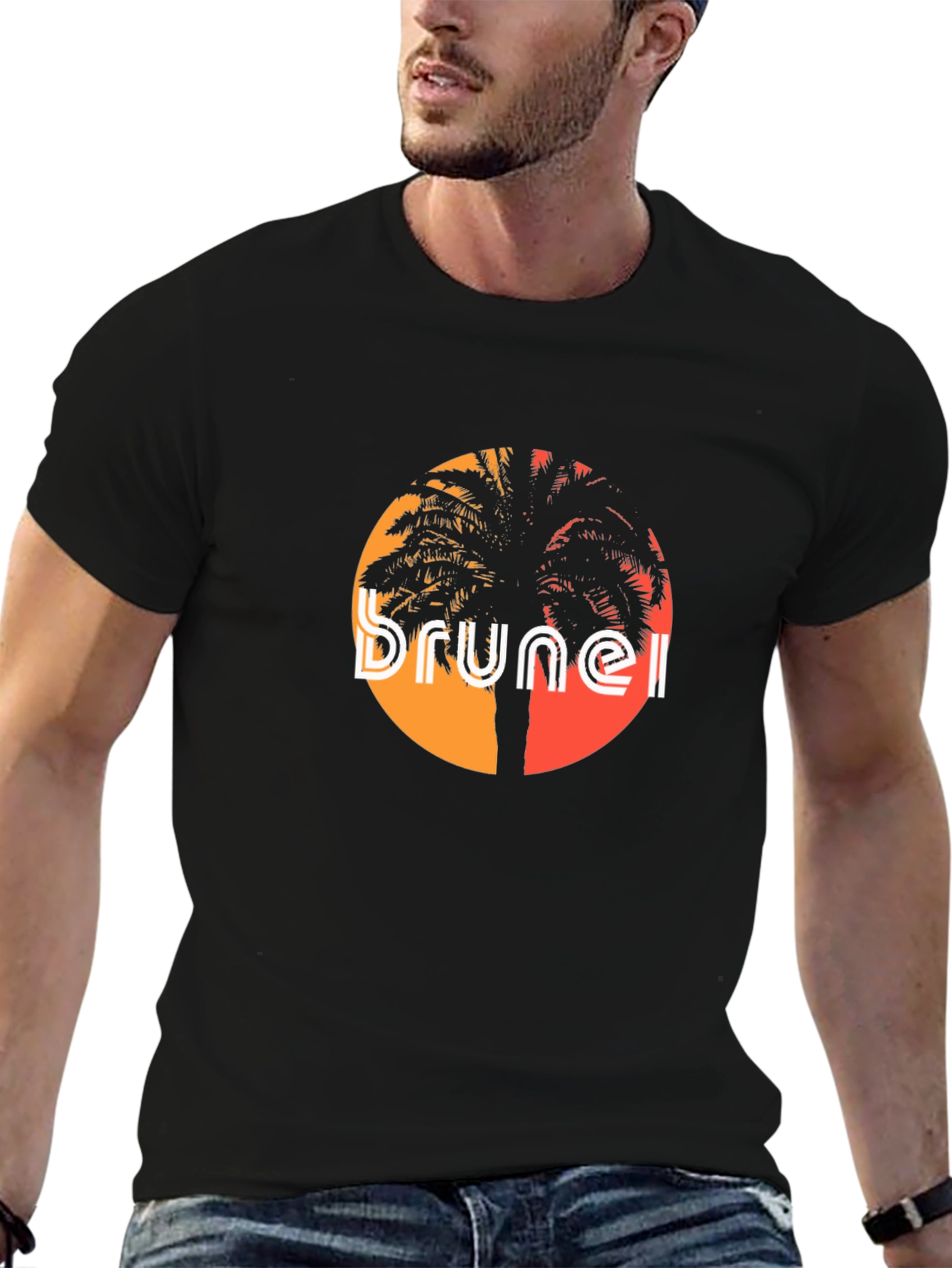 Brunei Sunset Graphic Tee - Black Cotton T-Shirt