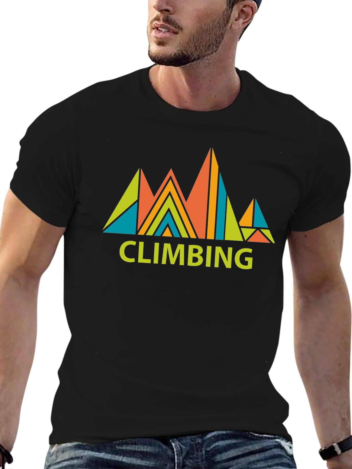 Geometric Mountain Climbing T-Shirt - Black