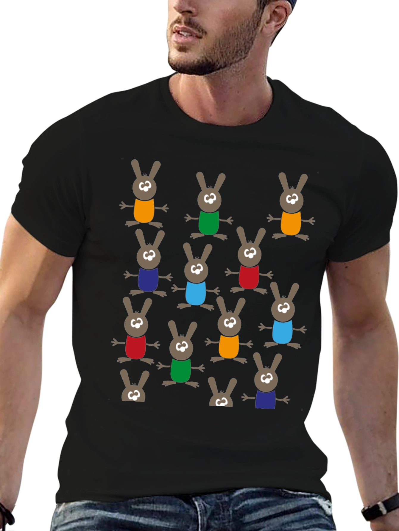 Fun Cartoon Bunny Pattern T-Shirt