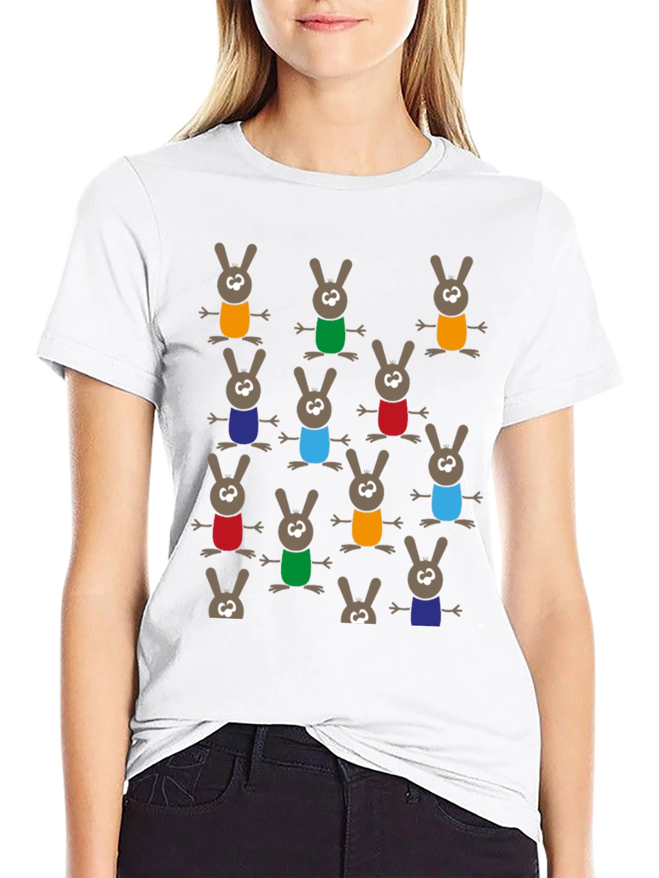 Fun Cartoon Bunny Pattern T-Shirt