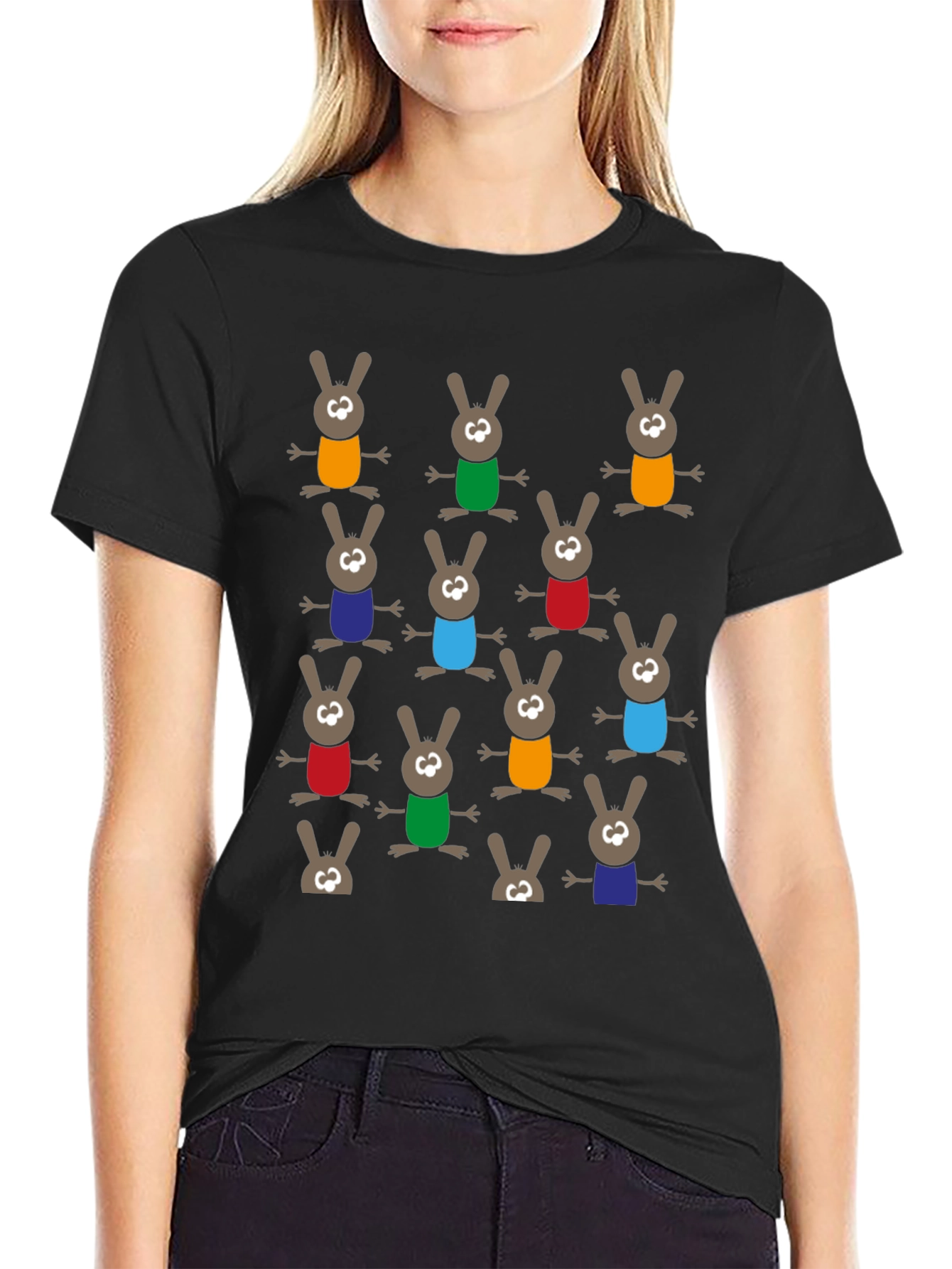 Fun Cartoon Bunny Pattern T-Shirt