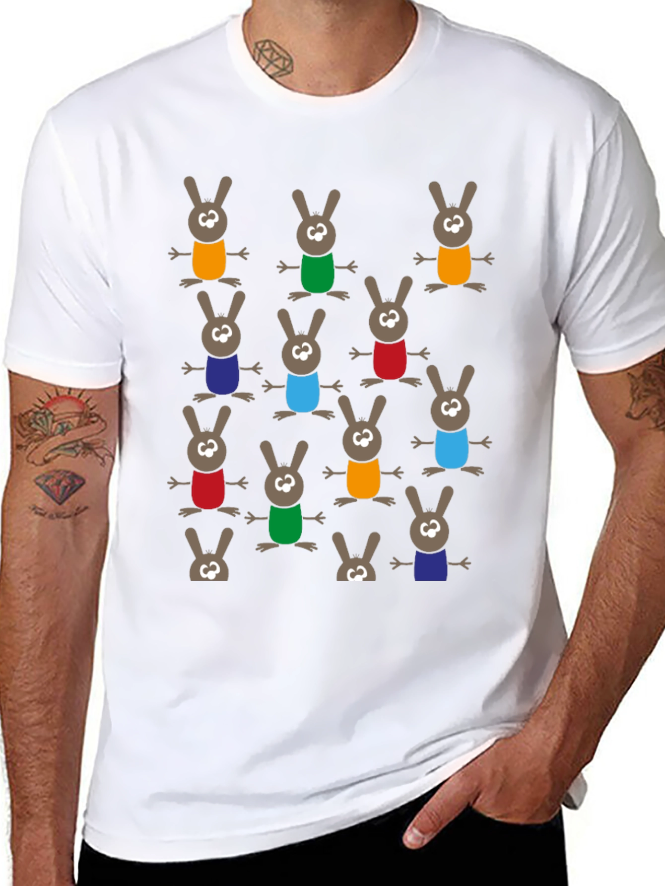 Fun Cartoon Bunny Pattern T-Shirt