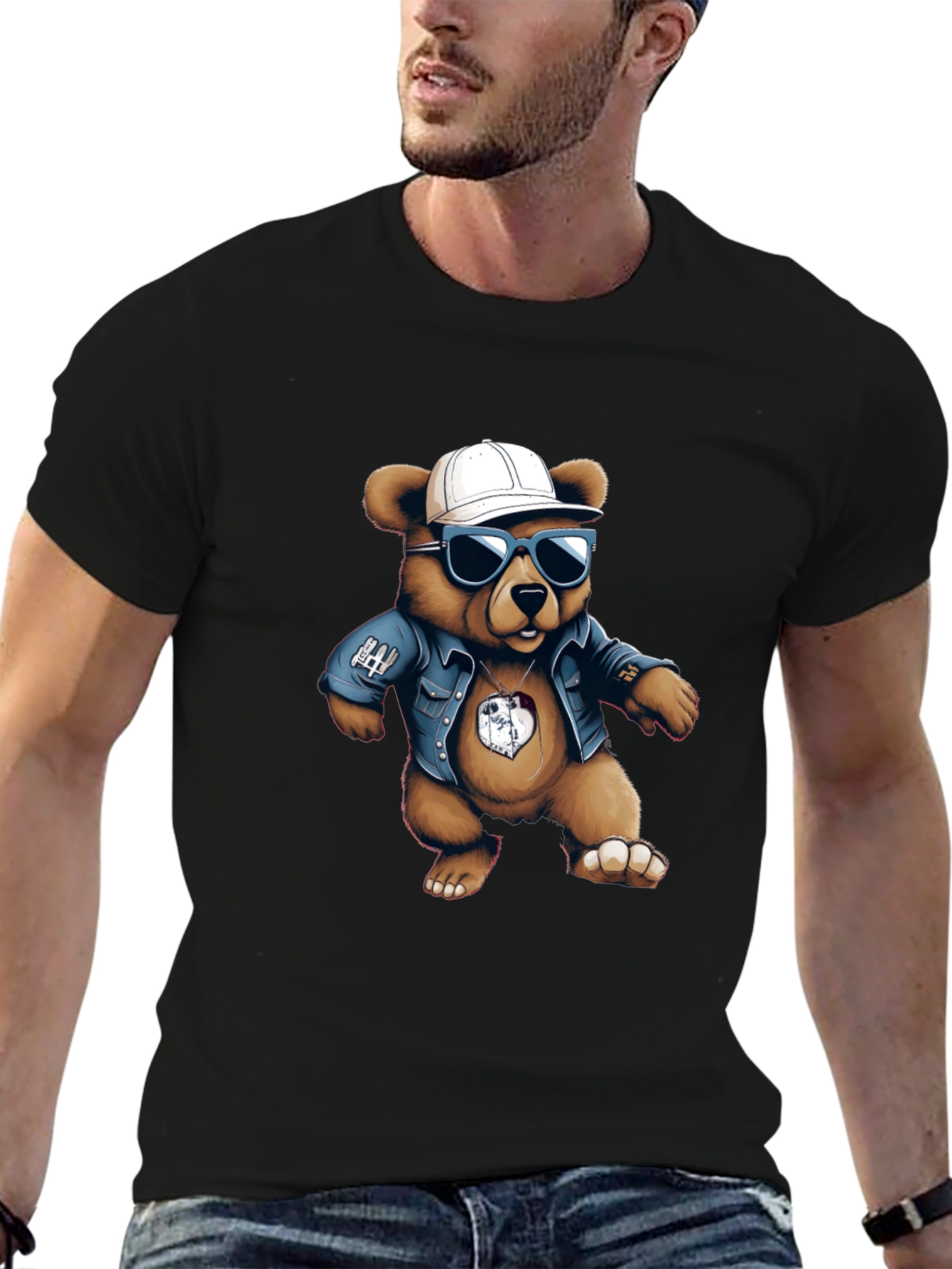 Cool Bear Graphic Tee - Black Cotton Blend