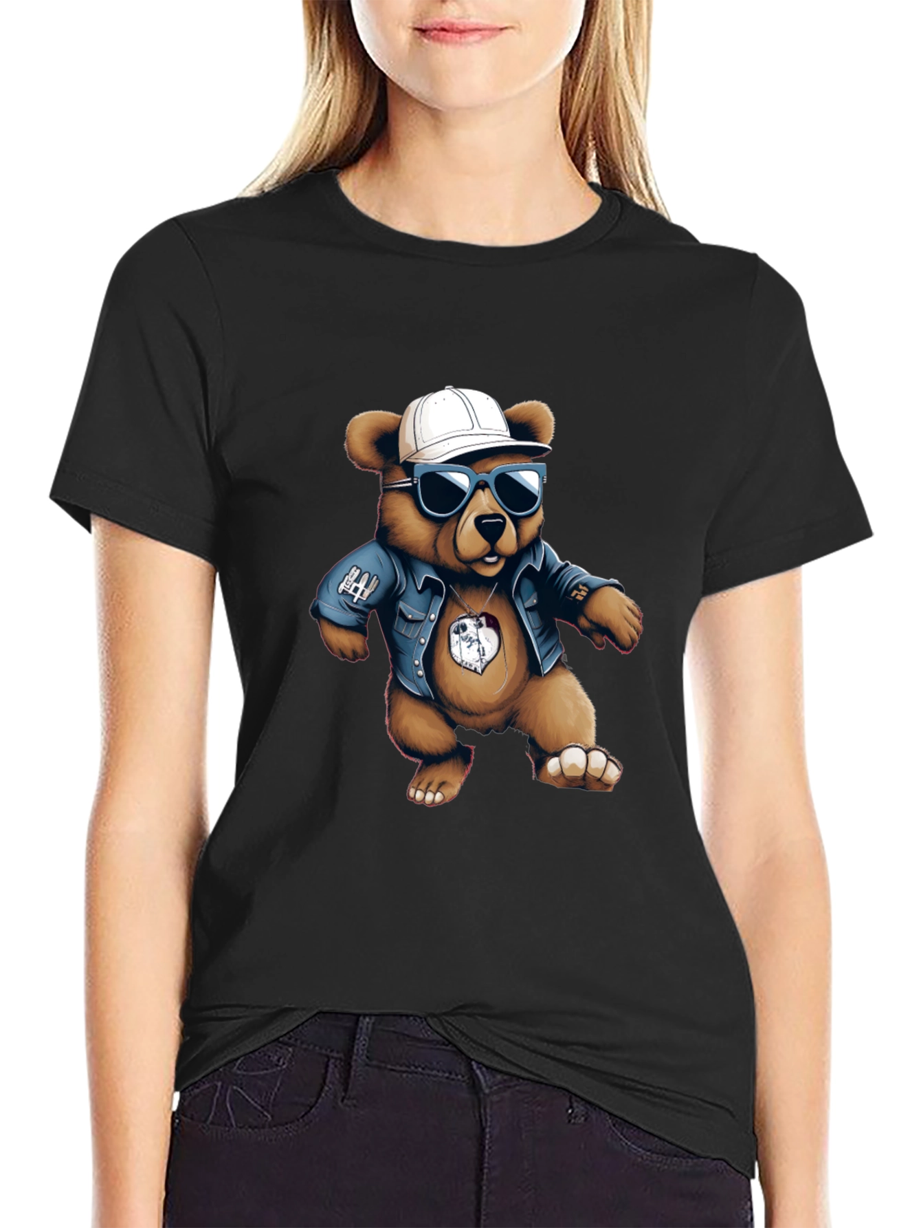 Cool Bear Graphic Tee - Black Cotton Blend