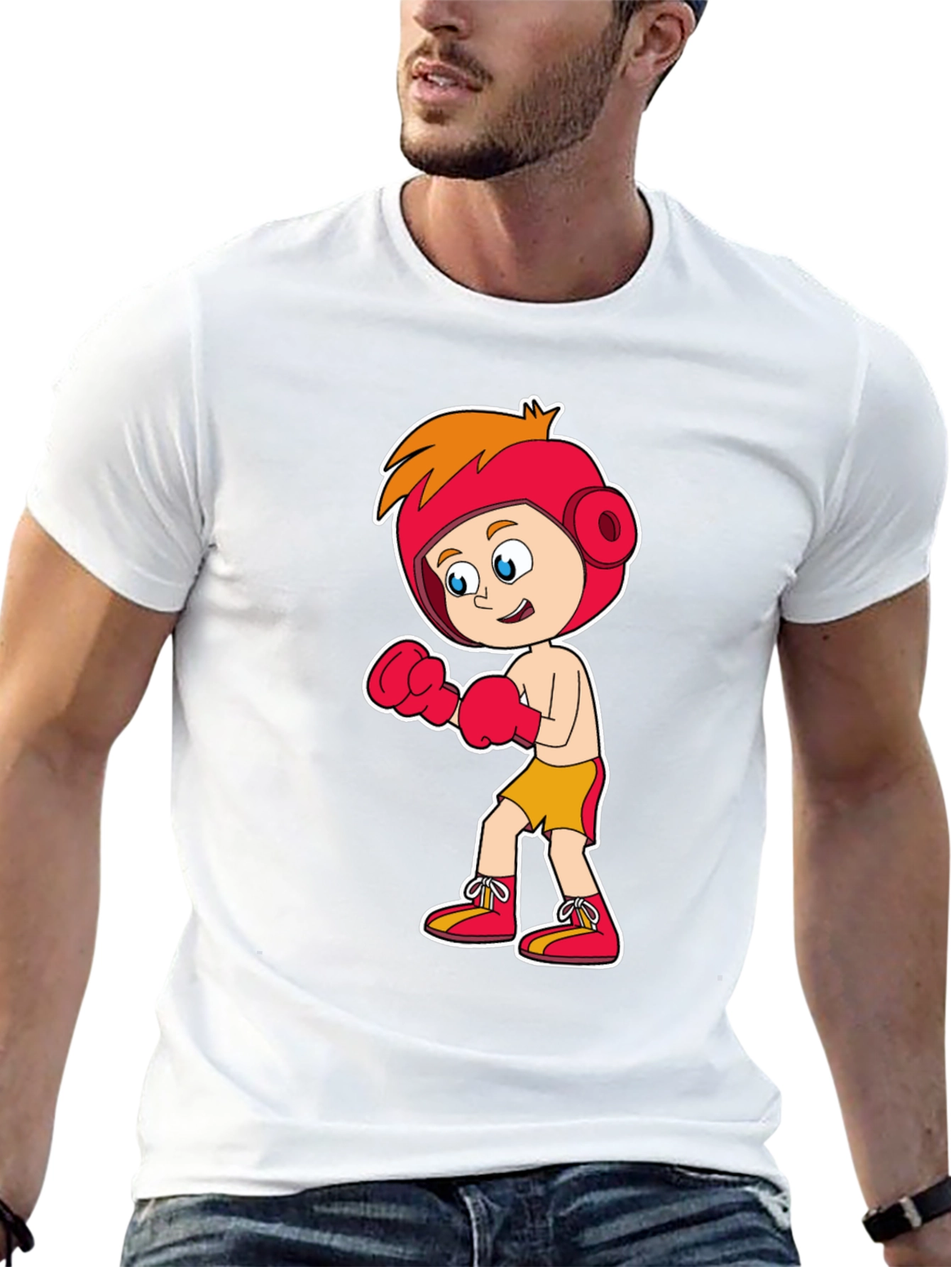 Cartoon Boxer T-Shirt Black Cotton Tee