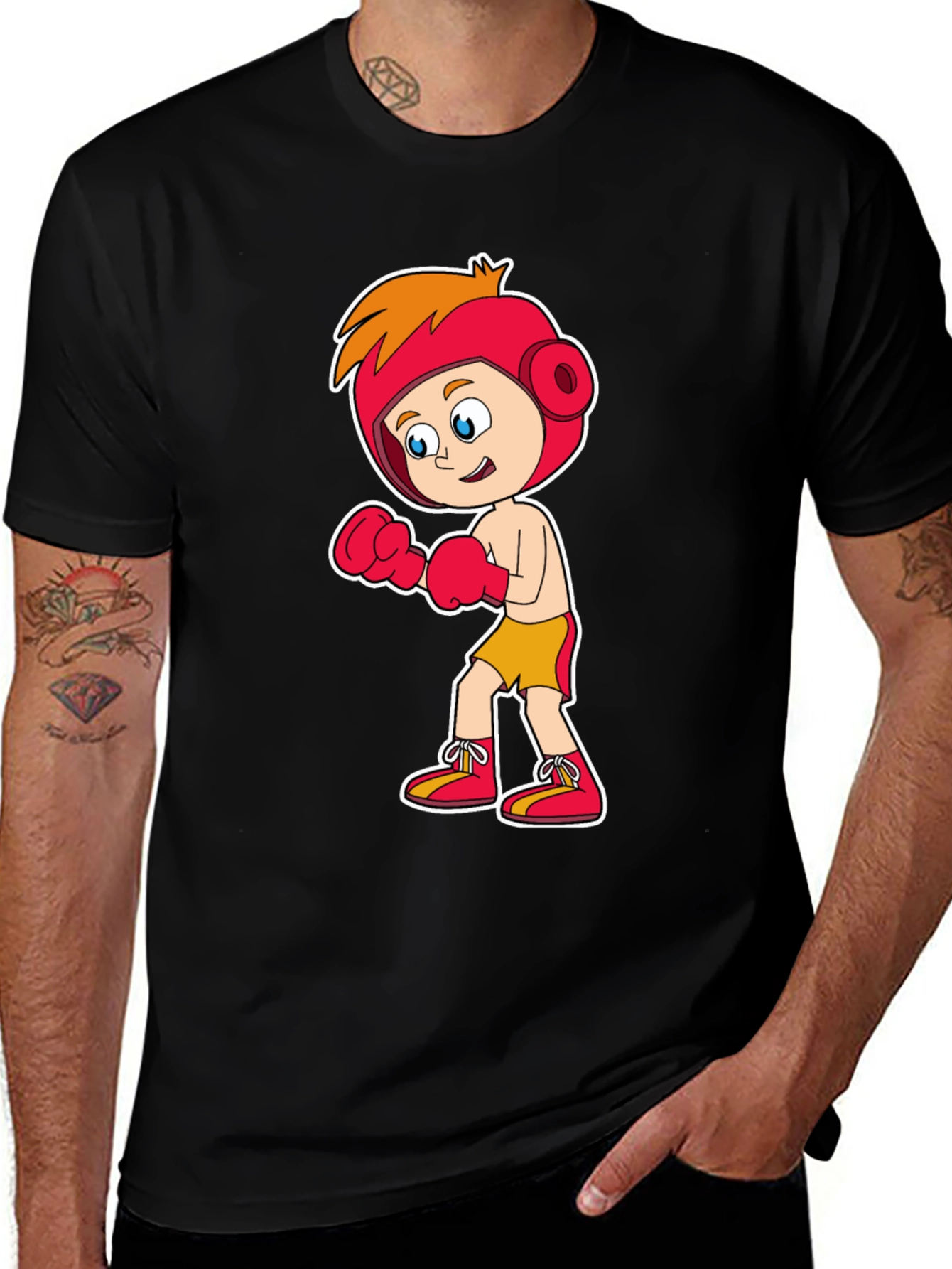 Cartoon Boxer T-Shirt Black Cotton Tee