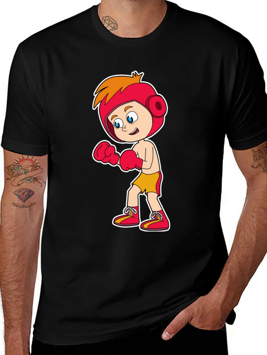 Cartoon Boxer T-Shirt Black Cotton Tee