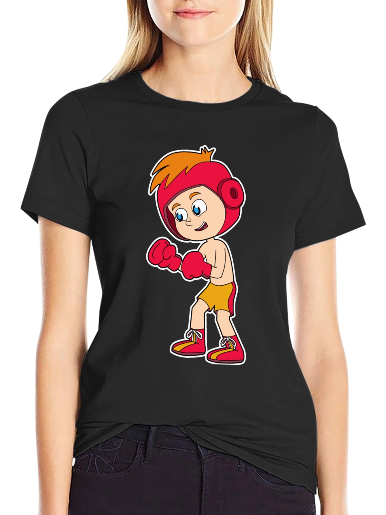 Cartoon Boxer T-Shirt Black Cotton Tee
