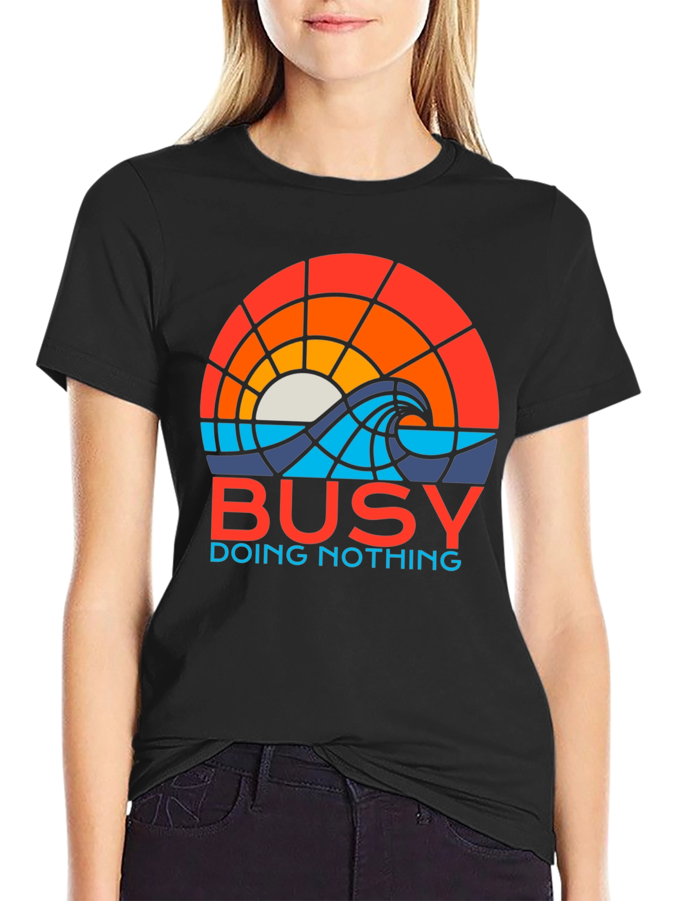 Busy Doing Nothing Graphic T-Shirt - Retro Sunset Design