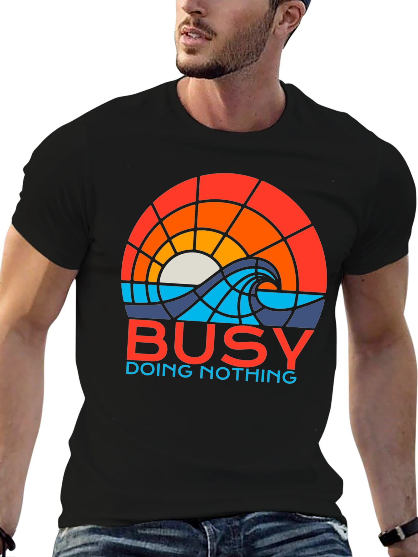 Busy Doing Nothing Graphic T-Shirt - Retro Sunset Design