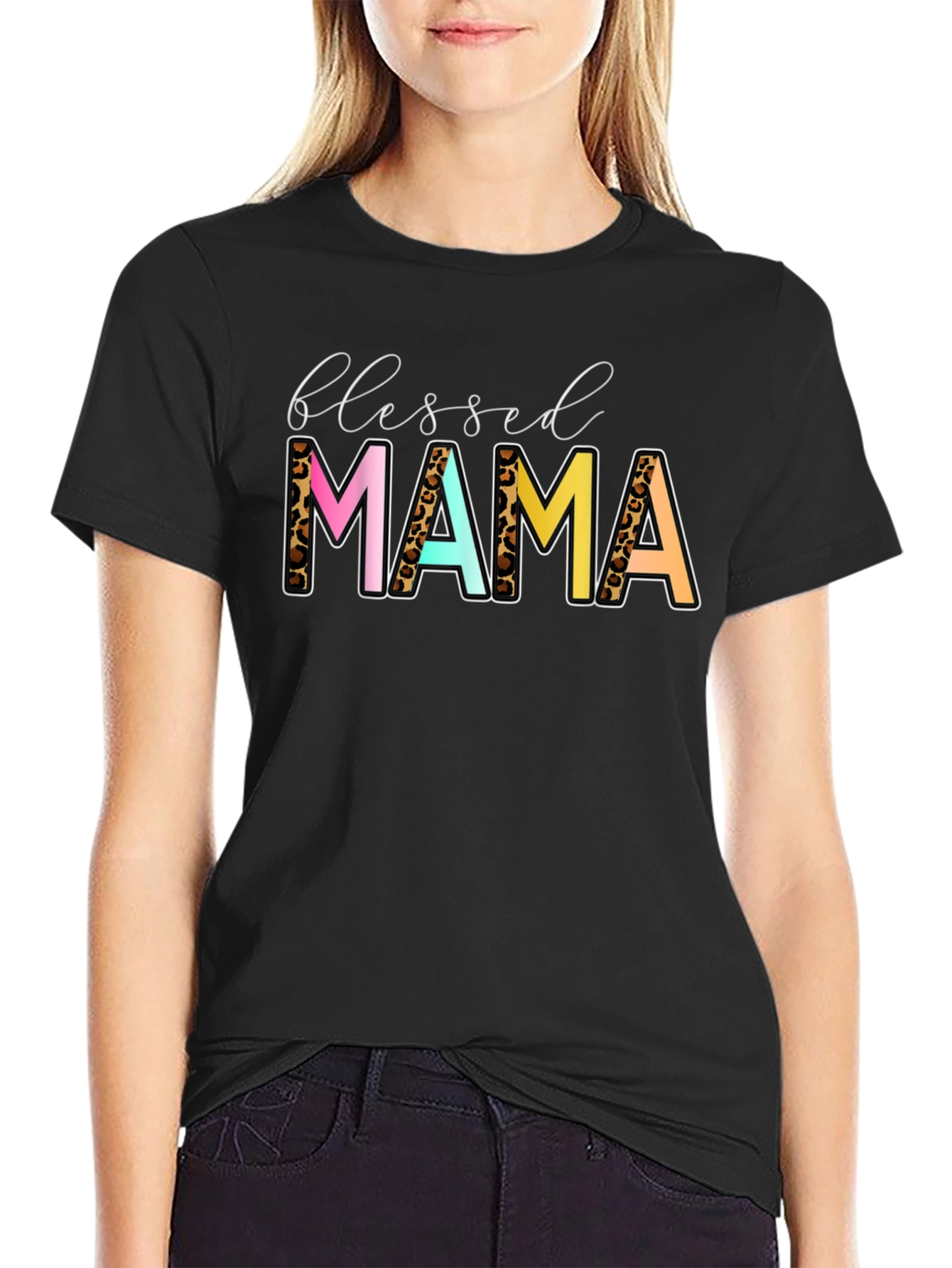 Blessed Mama Leopard Print Graphic Tee