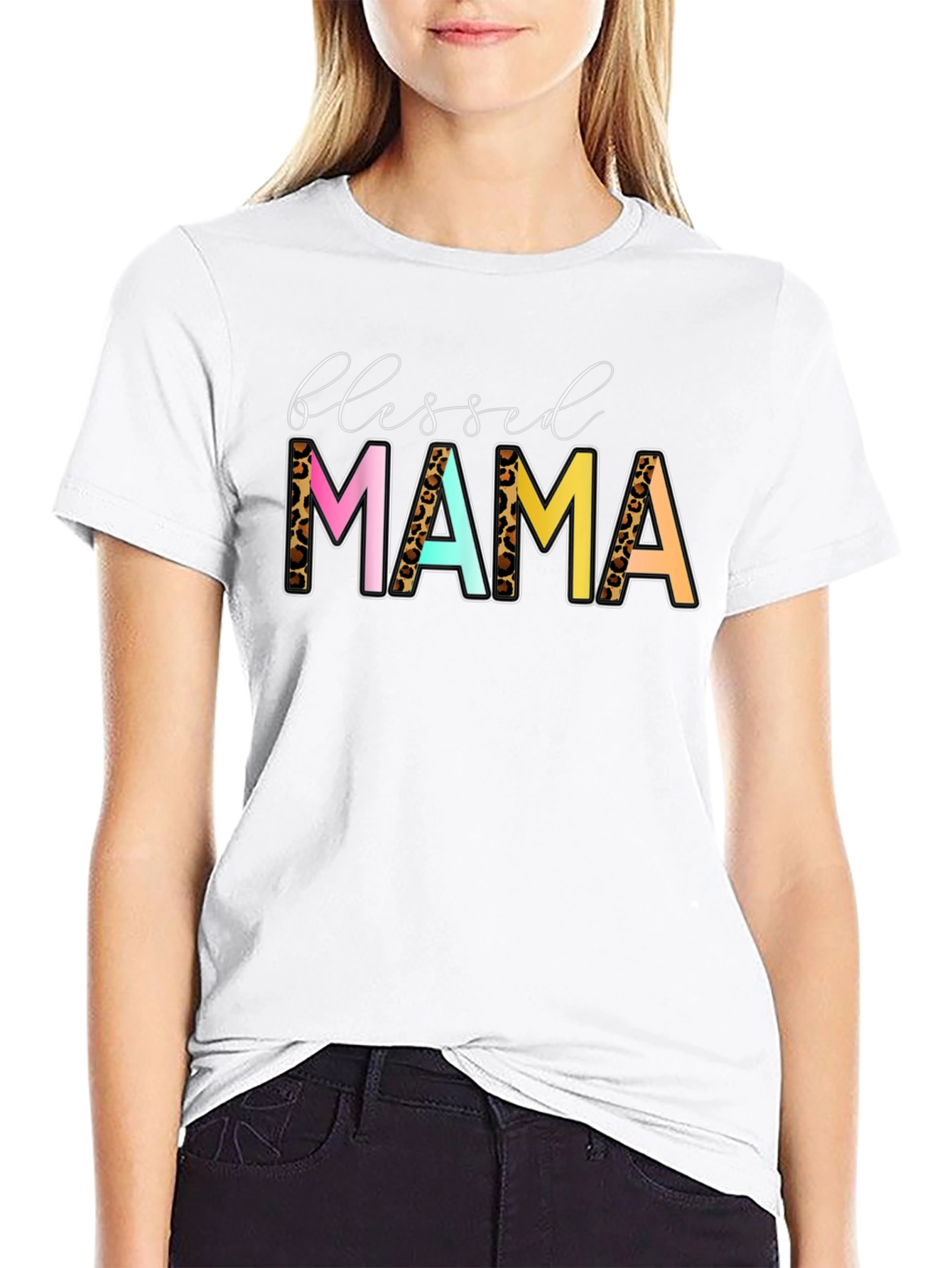 Blessed Mama Leopard Print Graphic Tee
