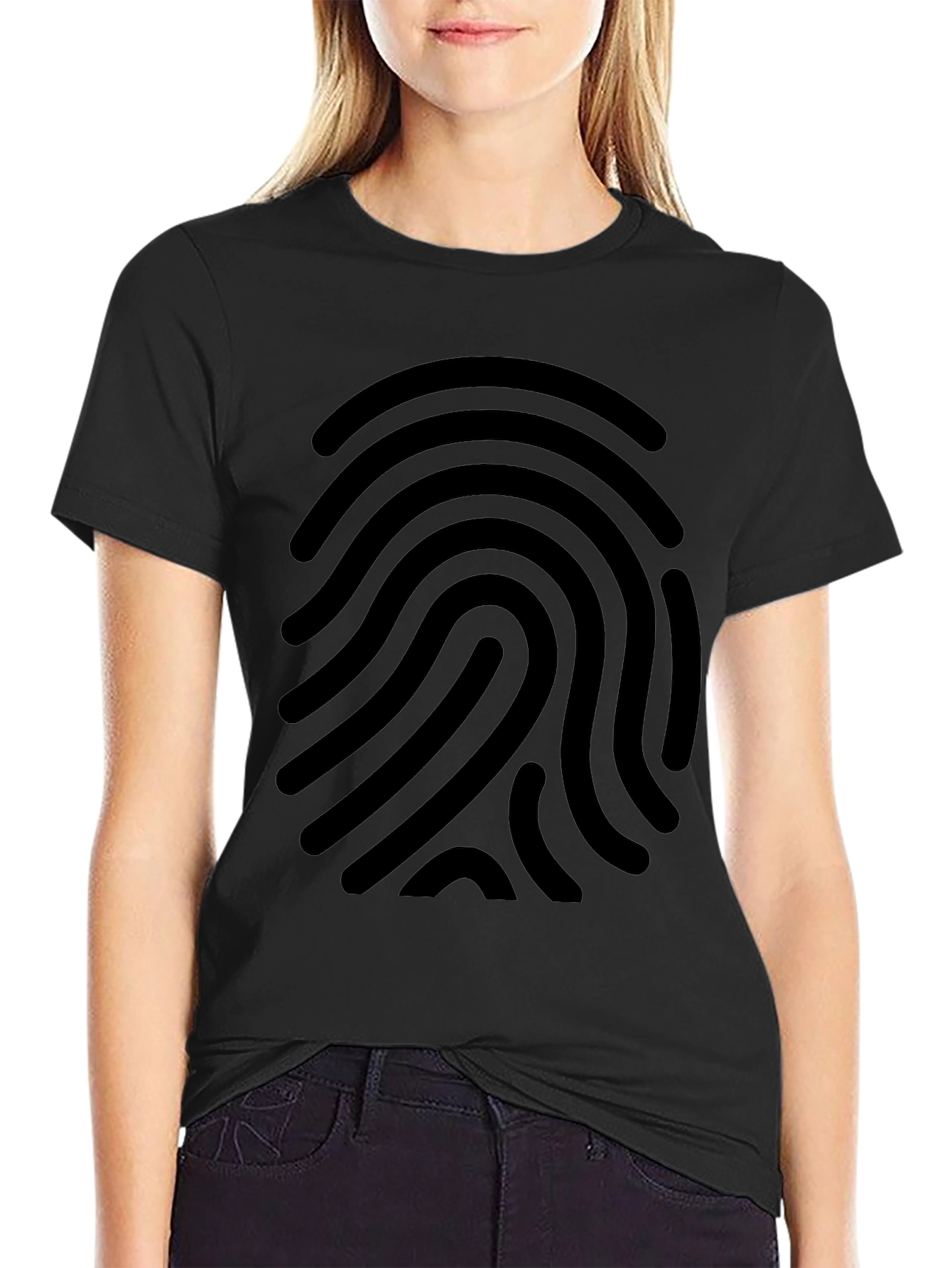 Fingerprint Graphic Tee - Black Cotton Casual Shirt