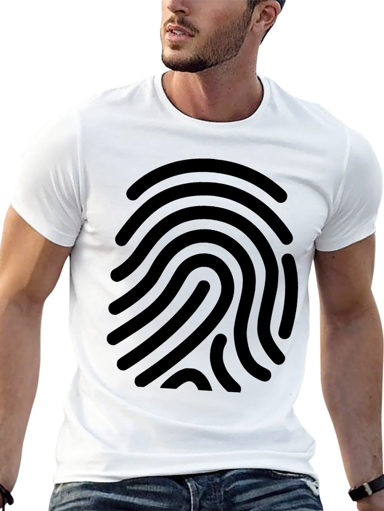 Fingerprint Graphic Tee - Black Cotton Casual Shirt