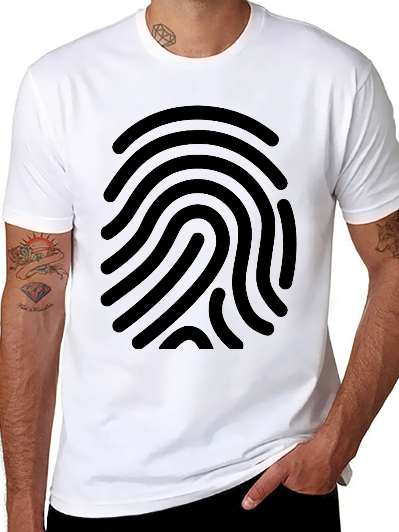 Fingerprint Graphic Tee - Black Cotton Casual Shirt