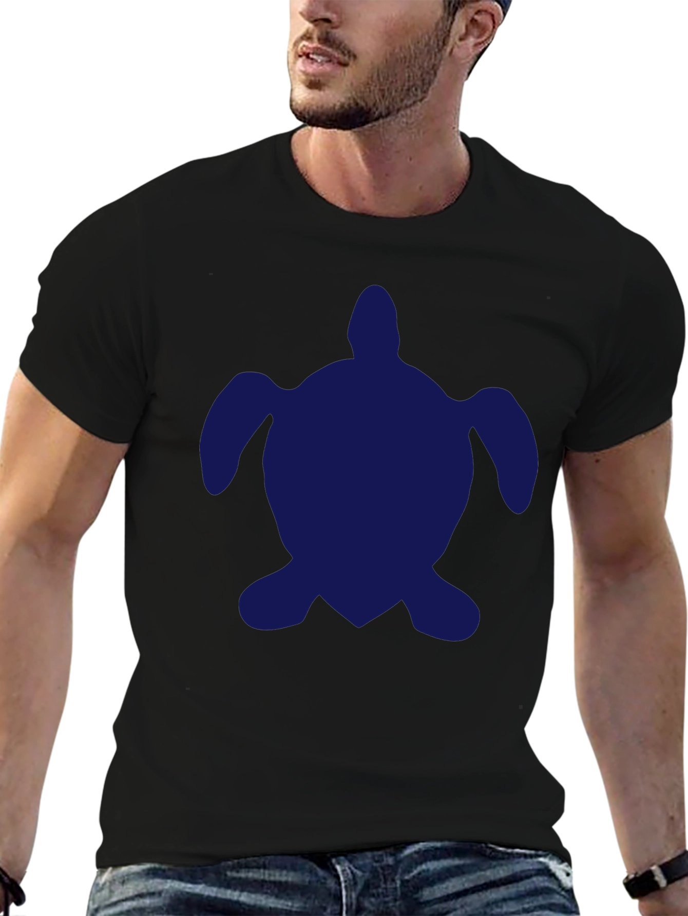 Navy Turtle Graphic Black T-Shirt
