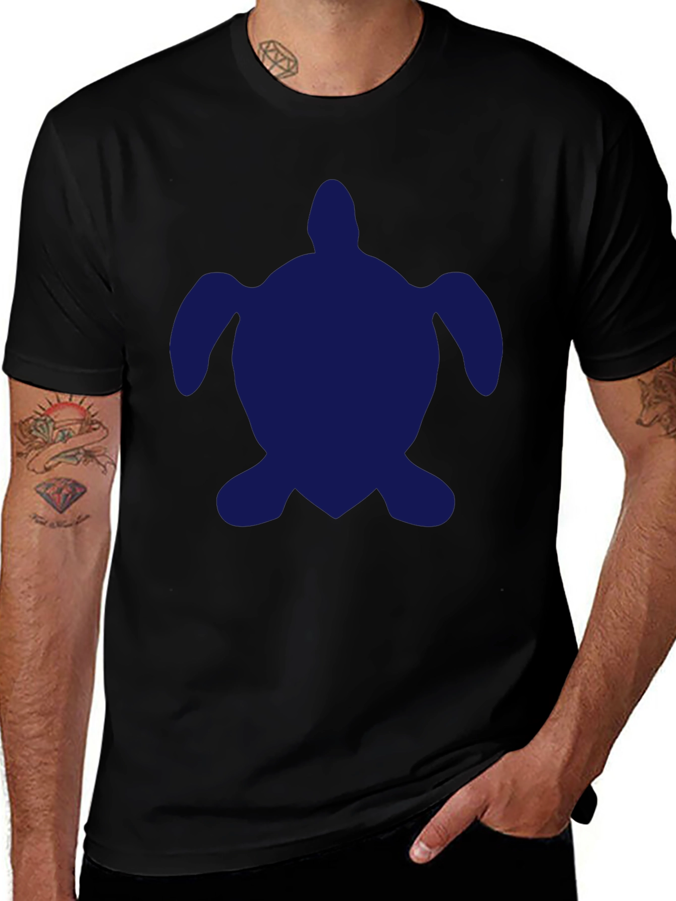 Navy Turtle Graphic Black T-Shirt