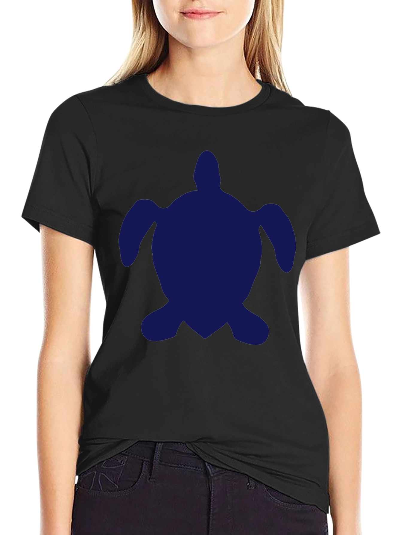 Navy Turtle Graphic Black T-Shirt