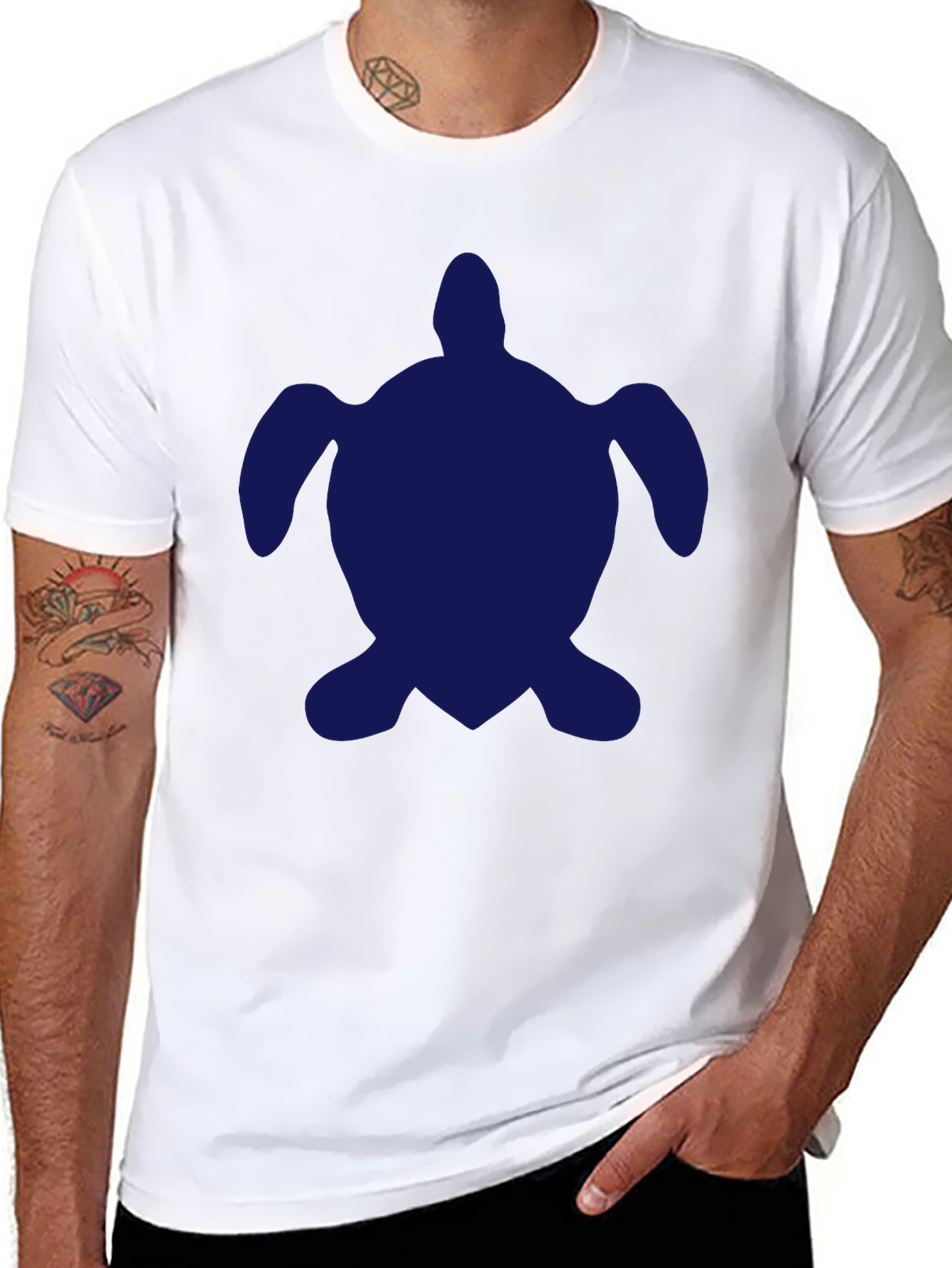 Navy Turtle Graphic Black T-Shirt