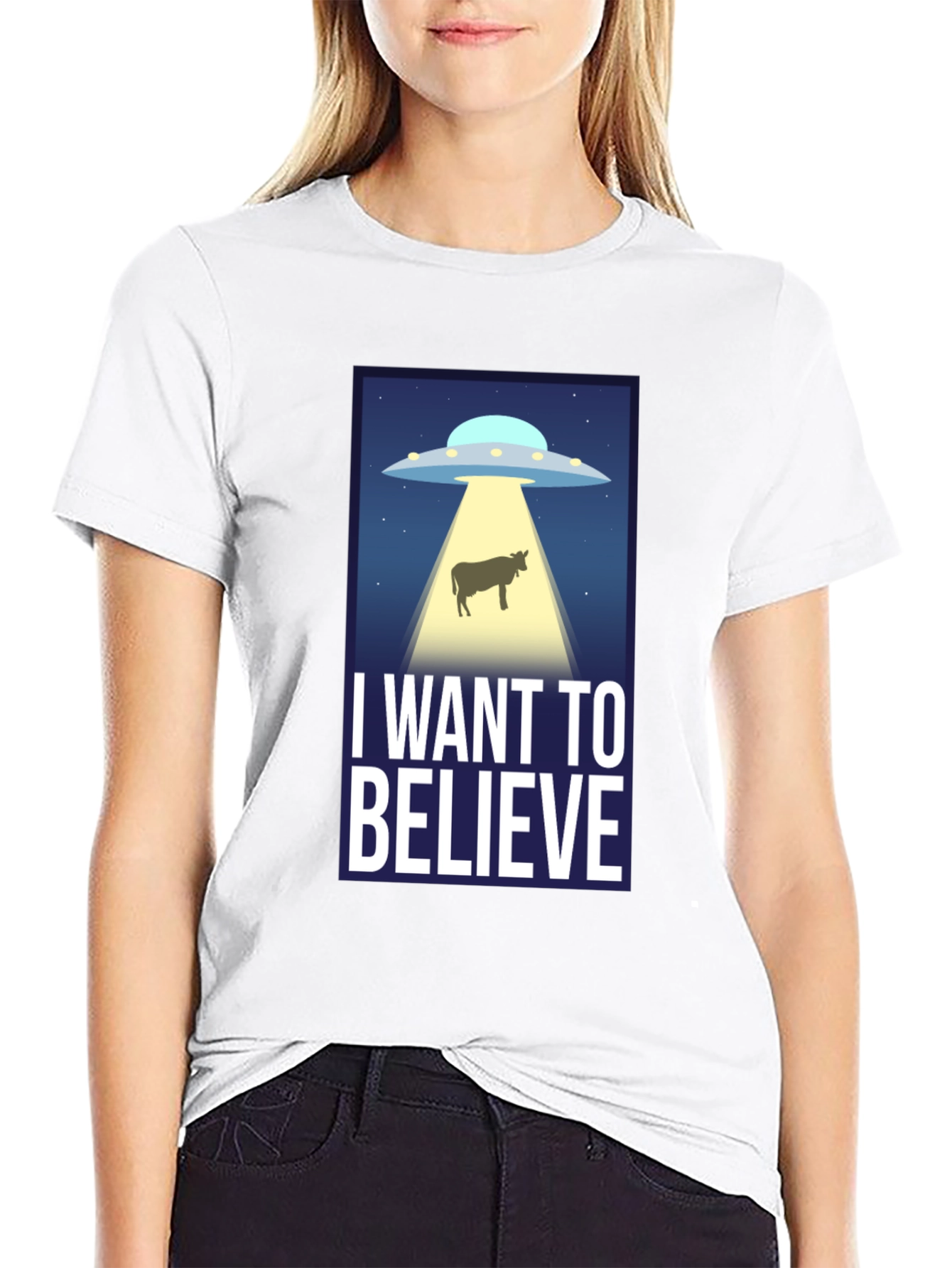 I Want to Believe UFO Cow Abduction T-Shirt