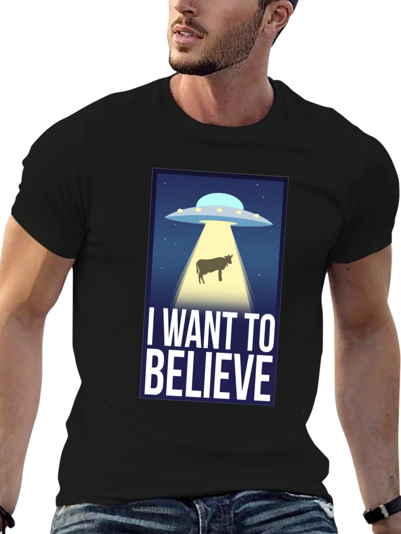 I Want to Believe UFO Cow Abduction T-Shirt
