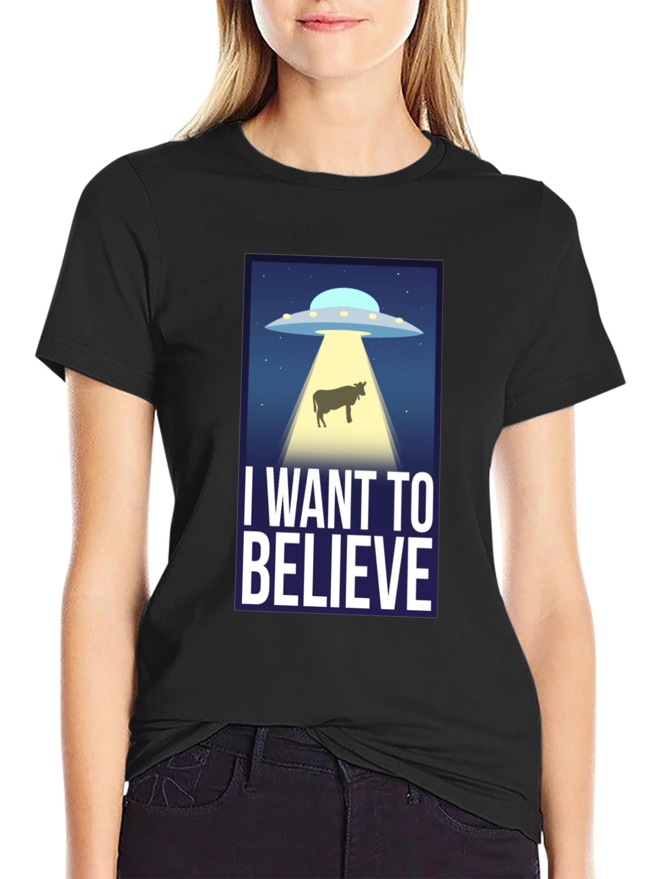I Want to Believe UFO Cow Abduction T-Shirt