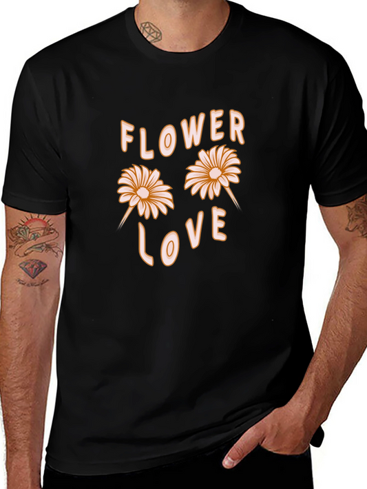 Flower Love Graphic Tee - Black Cotton Casual Shirt