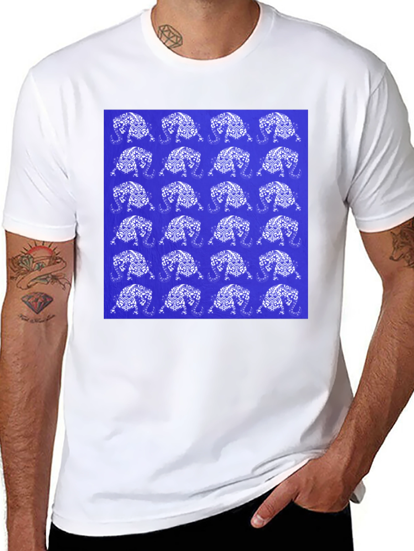 Patterned Elephant Print Crew Neck T-Shirt