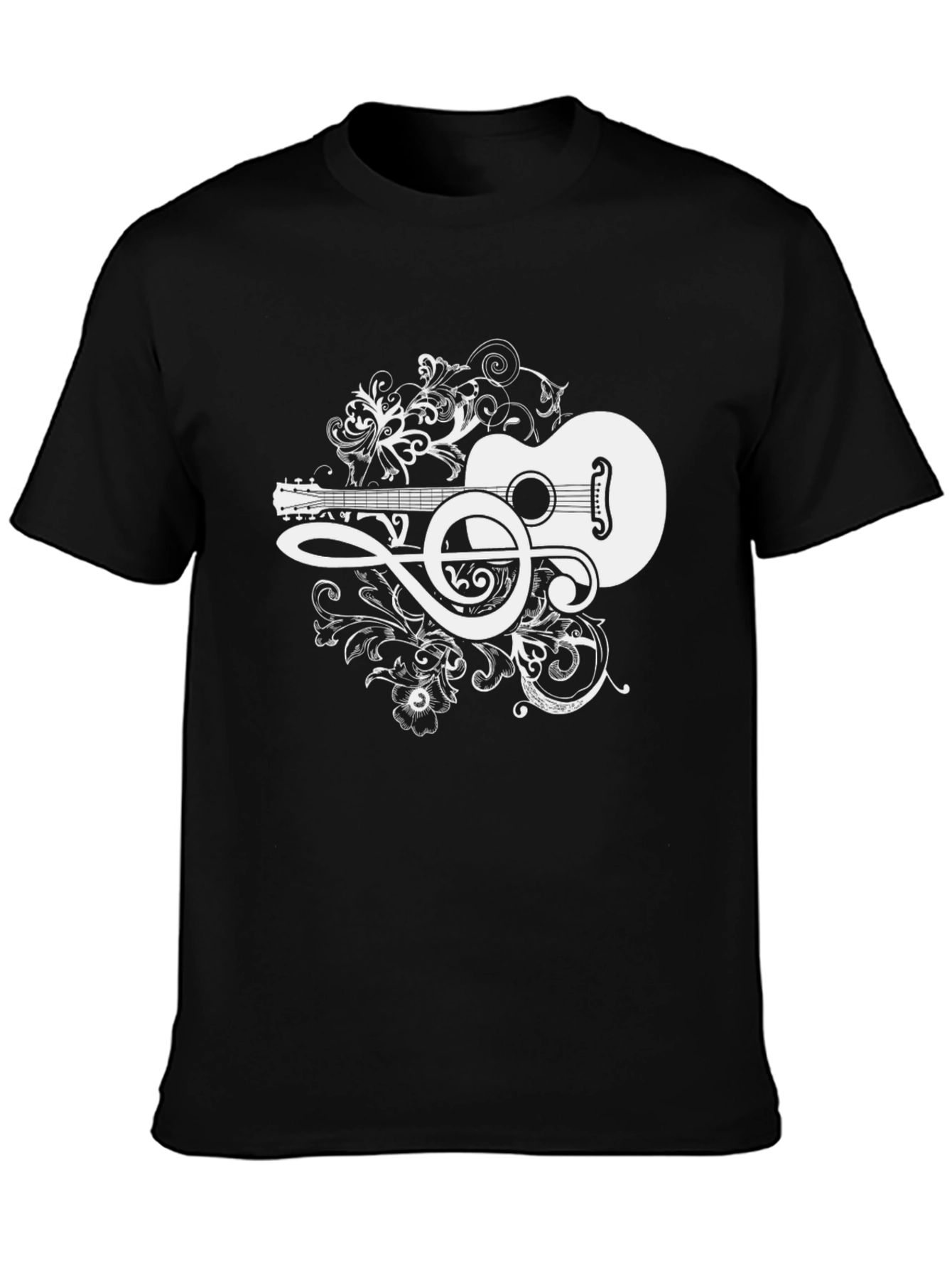 Acoustic Guitar Treble Clef Graphic Tee - Black