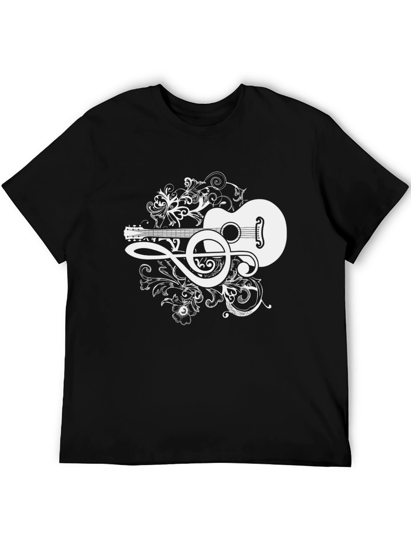 Acoustic Guitar Treble Clef Graphic Tee - Black