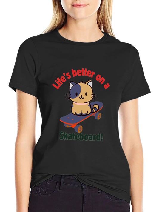 Cat on Skateboard Graphic T-Shirt - Fun & Casual Wear
