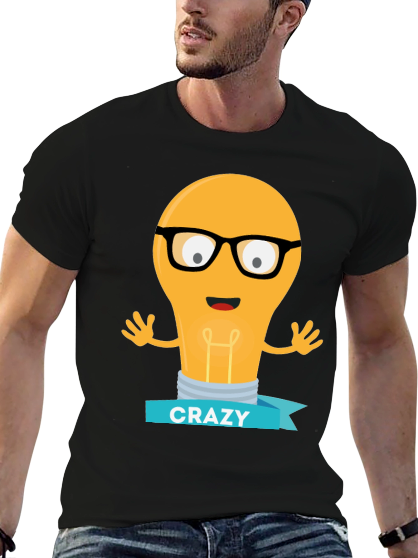 Crazy Lightbulb T-Shirt - Black Novelty Tee