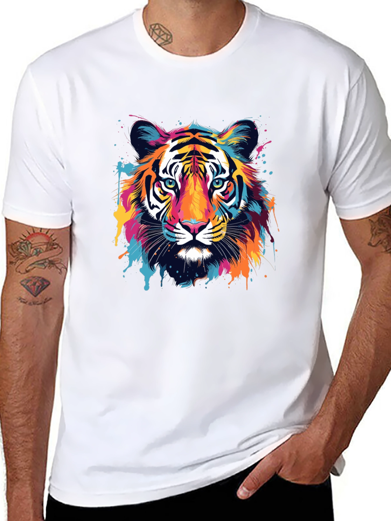 Vibrant Tiger Graphic Black T-Shirt