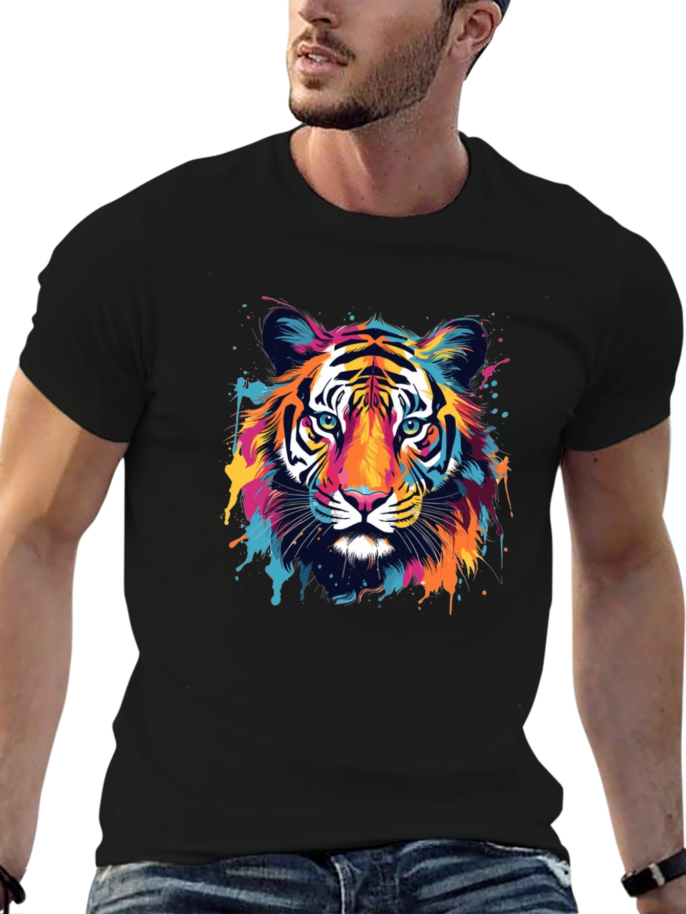 Vibrant Tiger Graphic Black T-Shirt