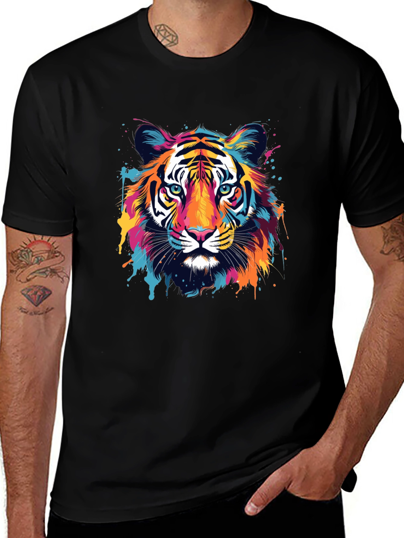 Vibrant Tiger Graphic Black T-Shirt