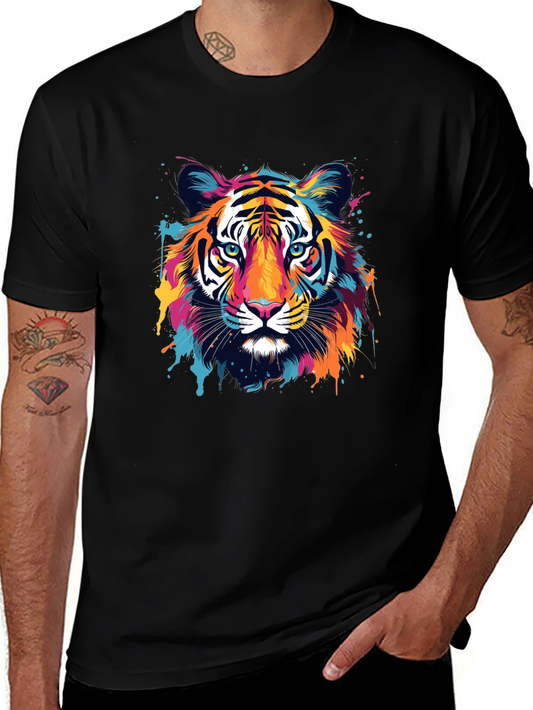 Vibrant Tiger Graphic Black T-Shirt