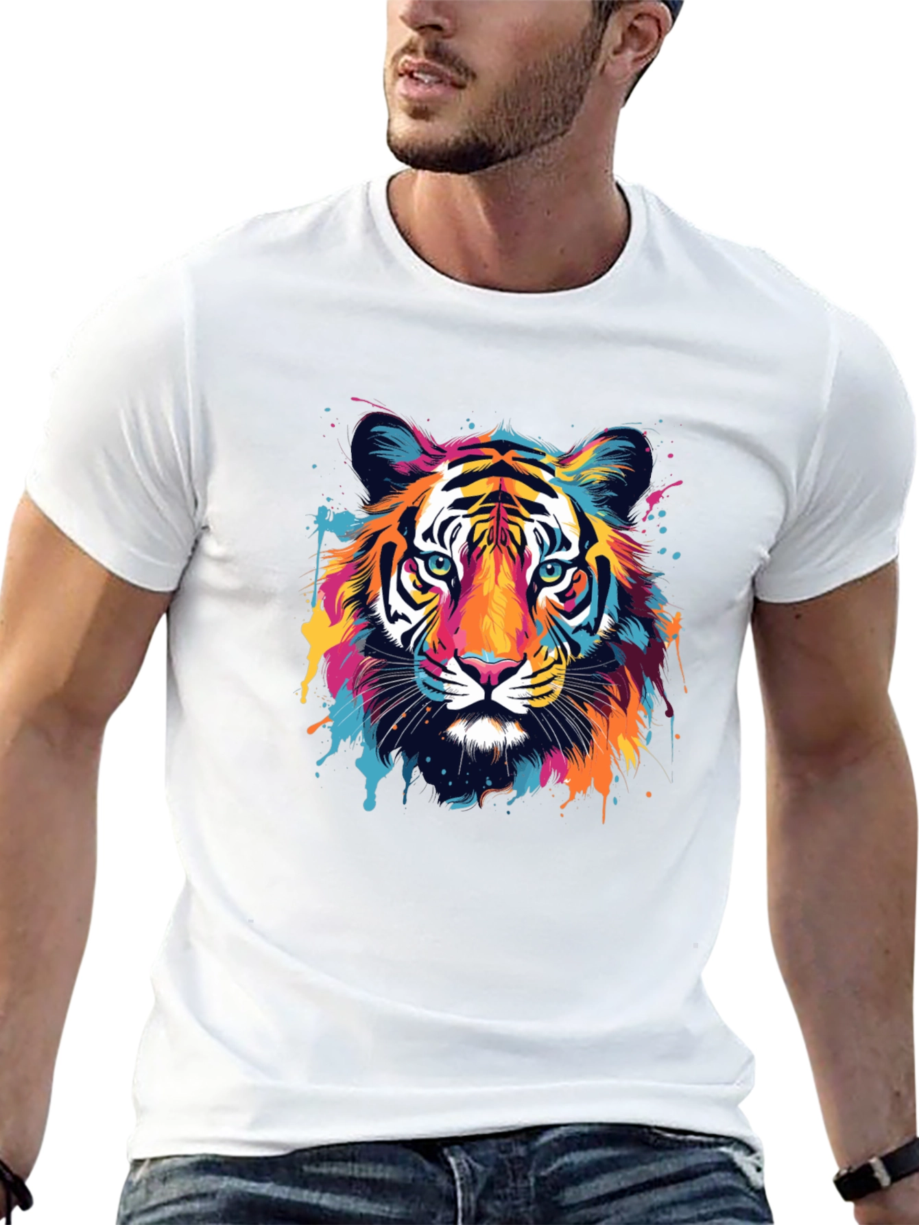 Vibrant Tiger Graphic Black T-Shirt