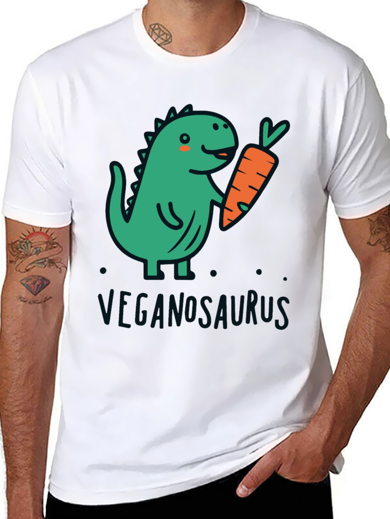 Veganosaurus Black T-Shirt - Cute Vegan Dinosaur Tee