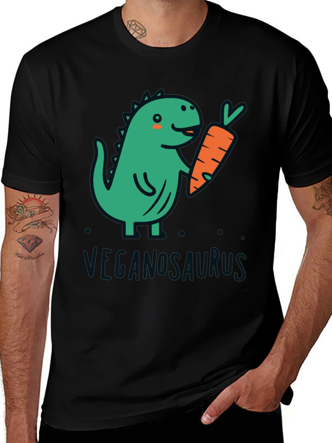 Veganosaurus Black T-Shirt - Cute Vegan Dinosaur Tee