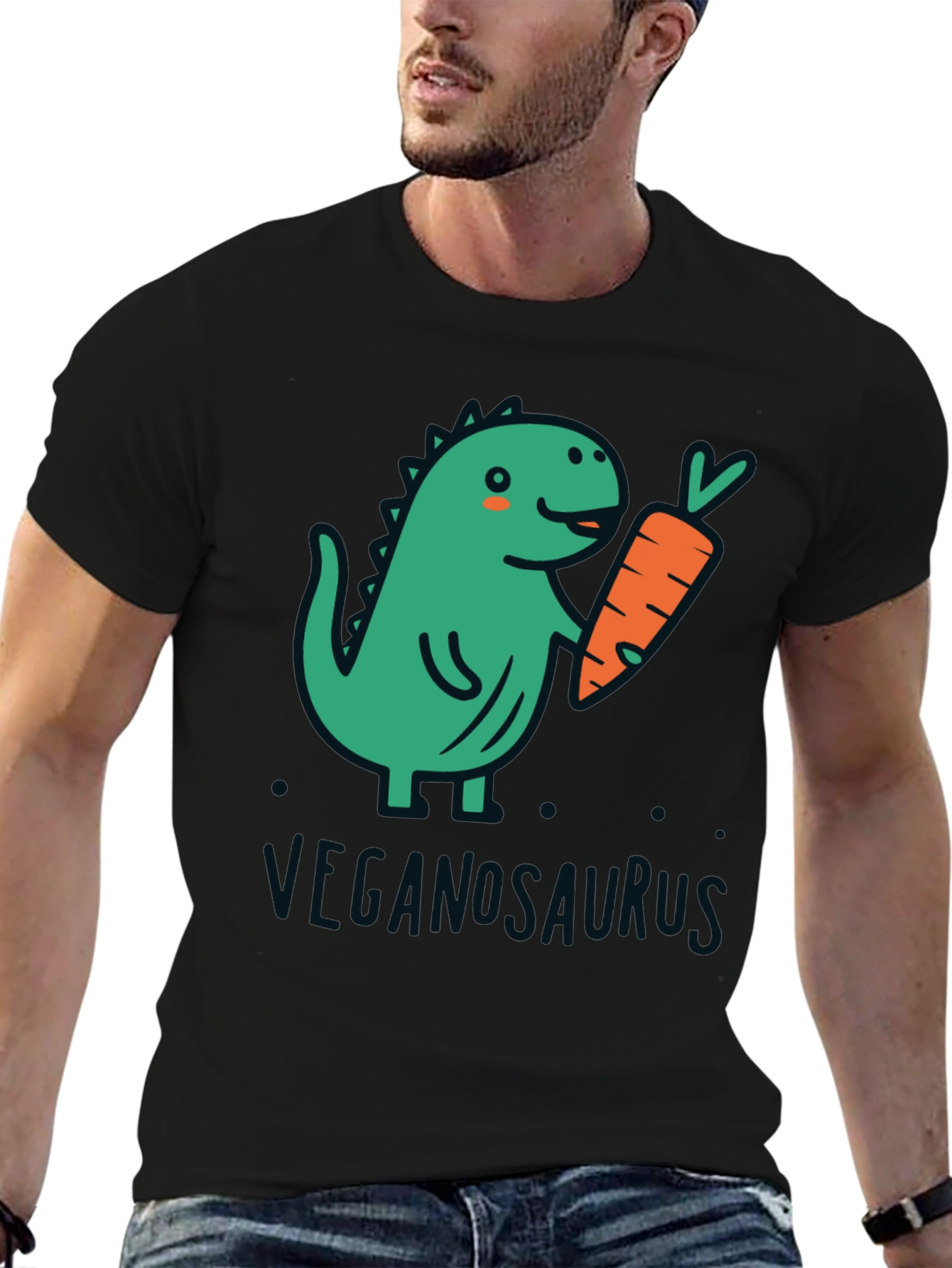 Veganosaurus Black T-Shirt - Cute Vegan Dinosaur Tee