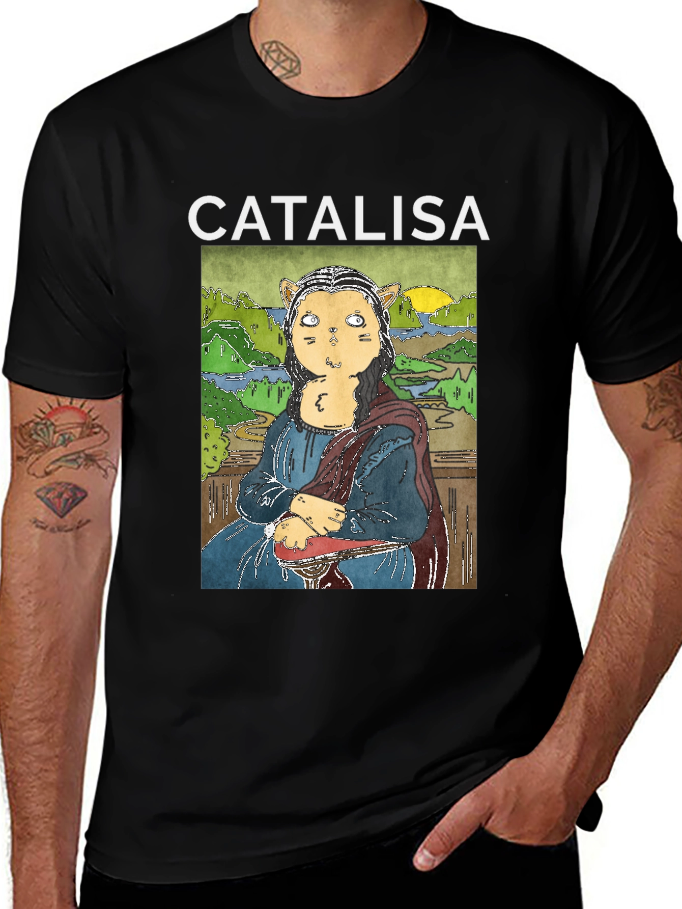 Catalisa Cat Mona Lisa Art T-Shirt